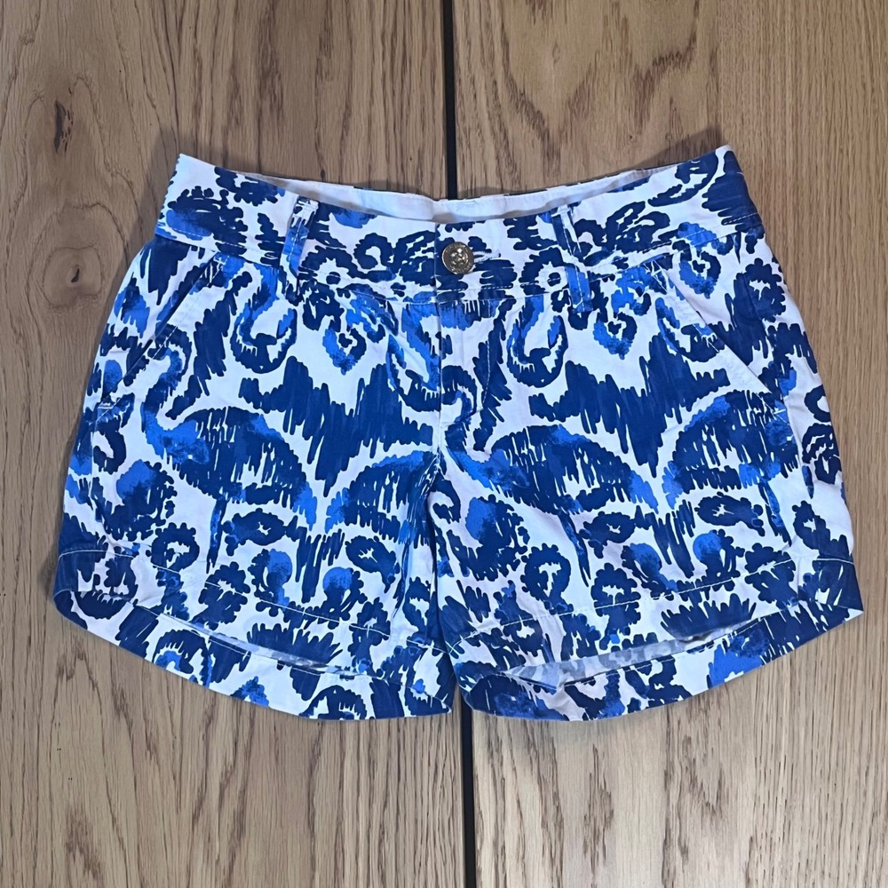 Lilly Pulitzer Callahan Shorts Womens Size 00 Blueβ Flamingo Ikat Preppy Style